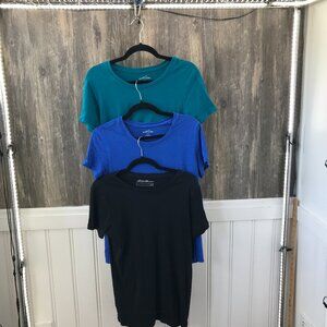 lot of 3 Eddie Bauer scoop neck t-shirts teal blue black size L